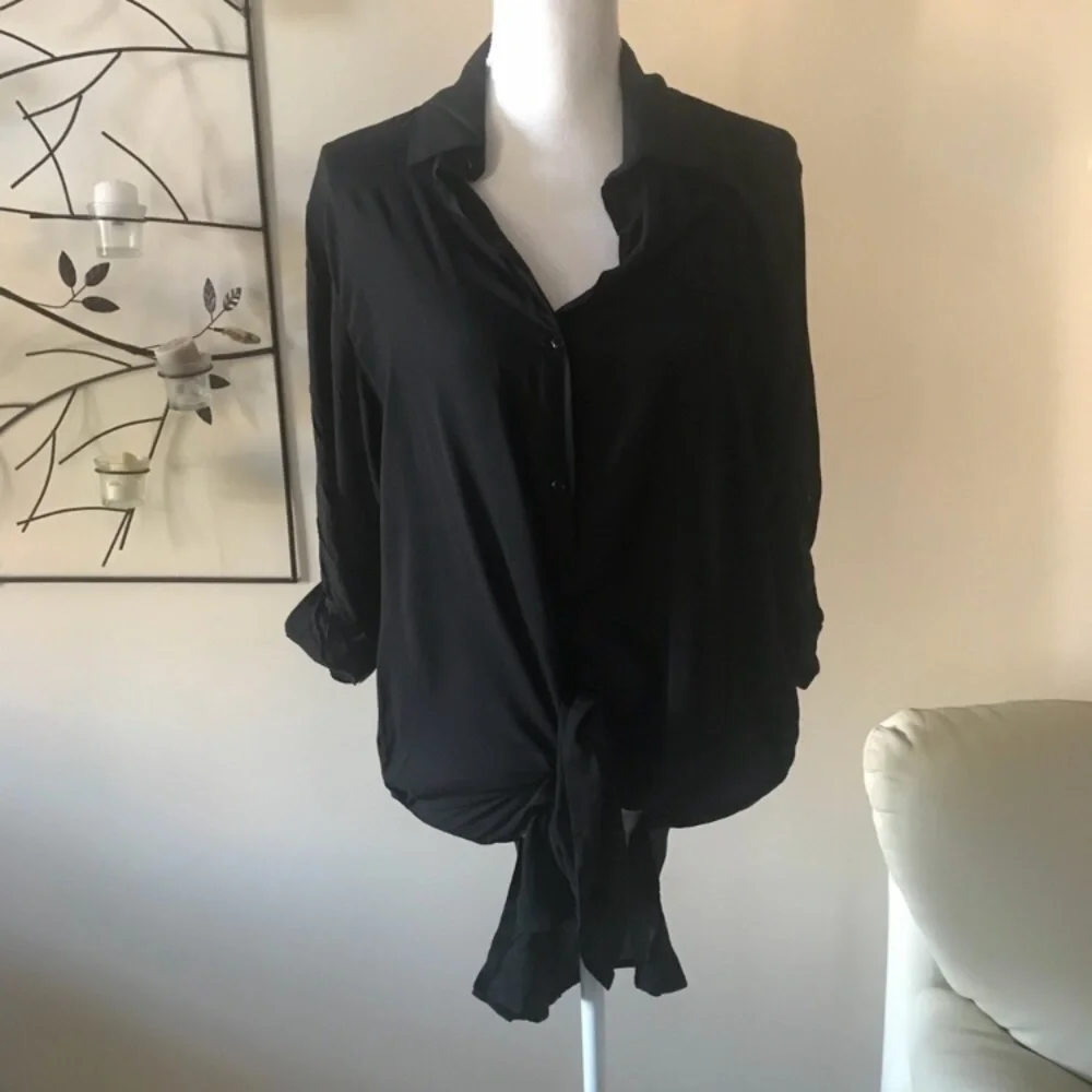 NWT Bleu Rod Beattie Black Button Front Long Shirt Swim Cover Up Size Medium